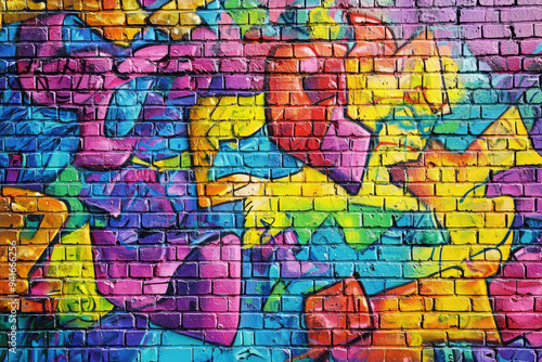 A Journeyscape of Colors: An Exuberant Graffiti Mural Bringing Life and Energy to a Simple Brick Wall.