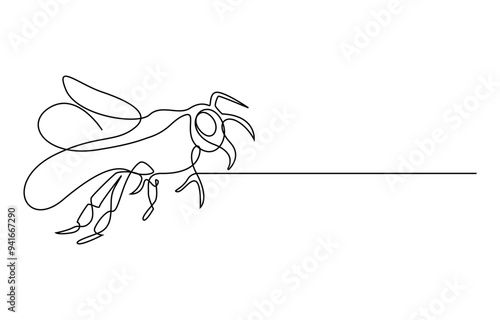 fly insect biology one line art design vector, Simple illustration of honey bee shape continuous one line art bee outline vector, Honey bee continuous one line drawing vector illustration