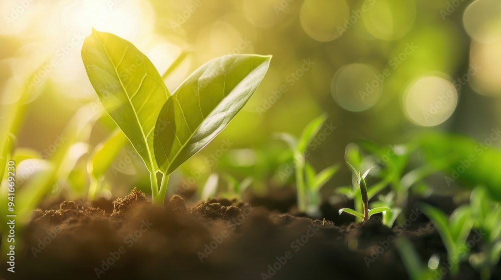 A vibrant green sprout emerging from rich soil, symbolizing new beginnings and growth in a sunlit environment. A vibrant green sprout emerging from rich soil, symbolizing new beginnings and growth in a sunlit environment.