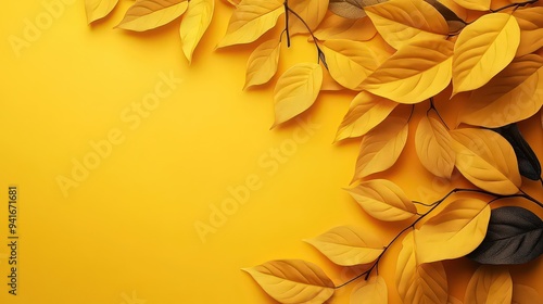 Wallpaper Mural Yellow autumn leaves arranged on a bright yellow background. Torontodigital.ca