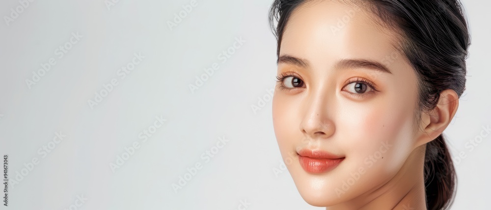 A vibrant portrait of a young woman with flawless skin, showcasing natural beauty and confidence against a soft background. A vibrant portrait of a young woman with flawless skin, showcasing natural beauty and confidence against a soft background.