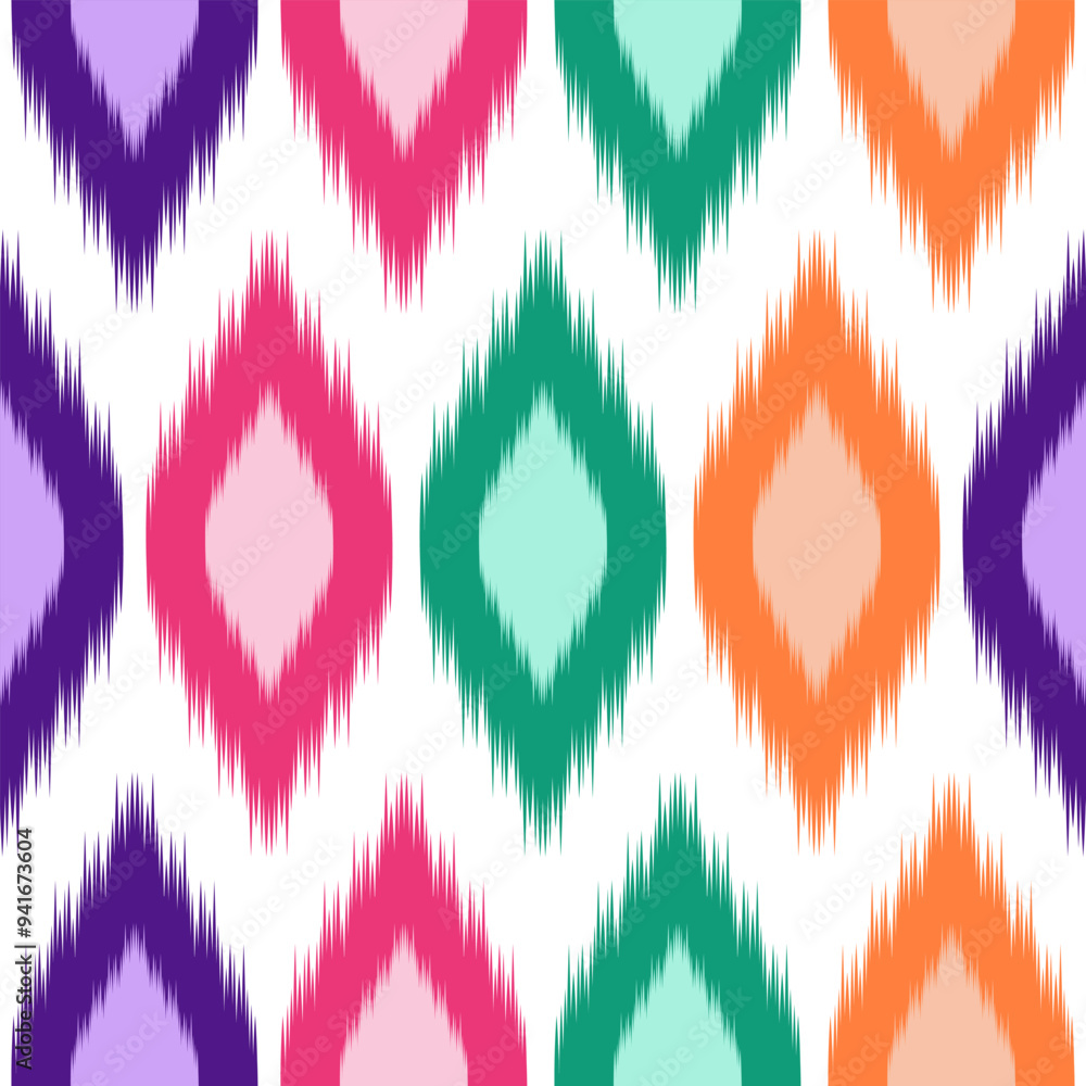 Fototapeta premium Colorful of Ikat pattern, Thai art design, Ikat Ornament style, Ikat Print. Abstract geometric seamless pattern background traditional ethic for decoration, clothing, fabric, textile, fashion.