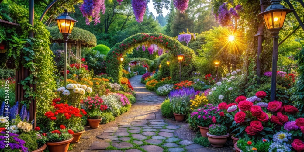 Enchanted Garden - Lush, flowers, paths, whimsy, vibrant Enchanted Garden - Lush, flowers, paths, whimsy, vibrant