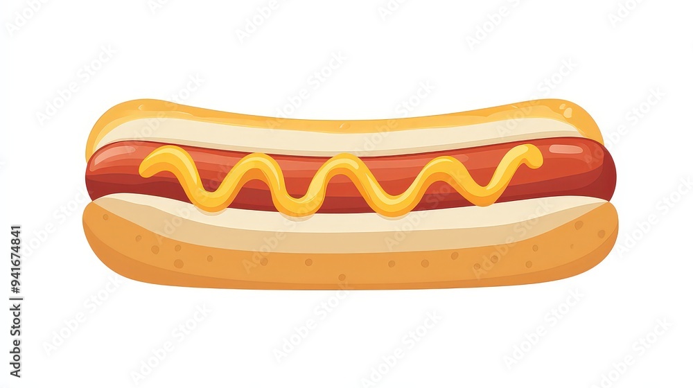 Cartoon-style hot dog with mustard on a white background. Cartoon-style hot dog with mustard on a white background.