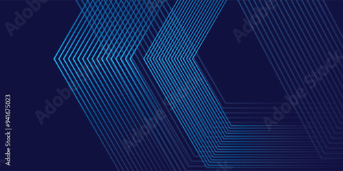 Abstract hexagon lines on blue background. Geometric stripe line art design for poster, brochure, cover, website, banner.