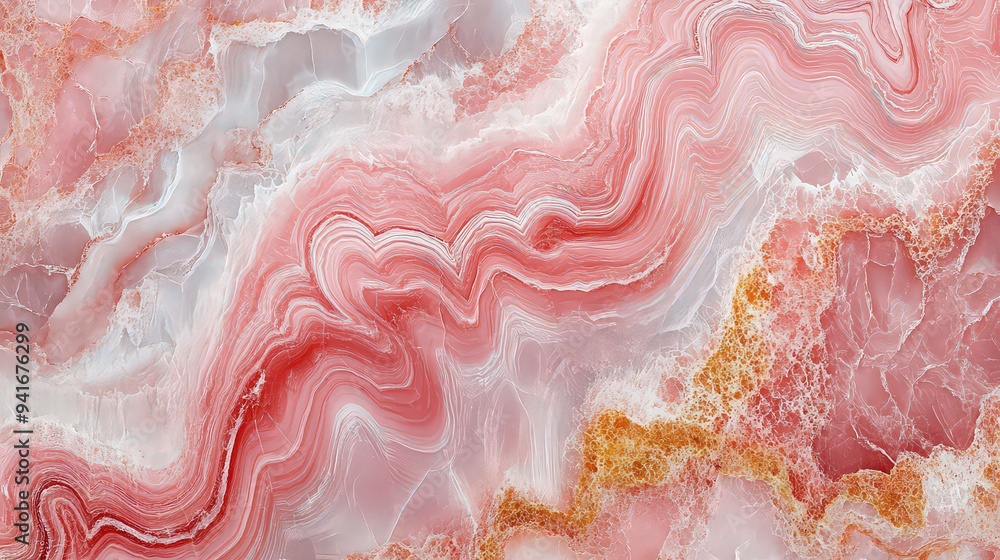 Close-up of pink and white marble with intricate swirling patterns. Close-up of pink and white marble with intricate swirling patterns.