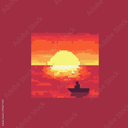 sunset beach view pixel art