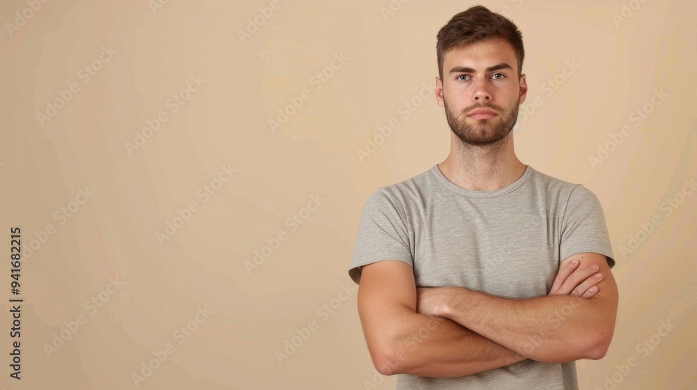 A man standing with his arms crossed, often used as a symbol of confidence or determination A man standing with his arms crossed, often used as a symbol of confidence or determination