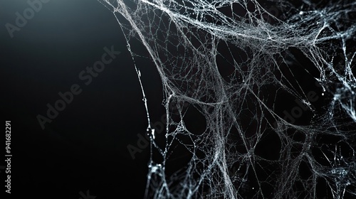 Intricate Halloween Spiderwebs in Dark Atmosphere. Background. AI generated image