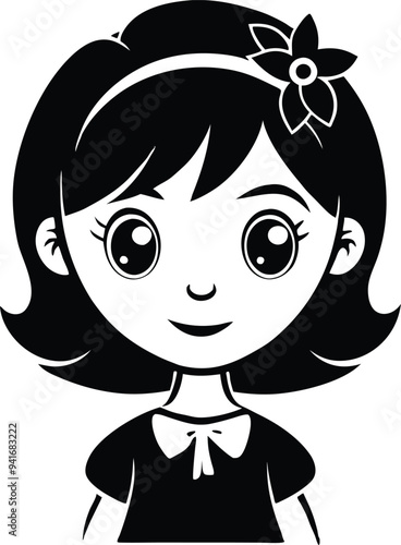 cute baby girl silhouette illustration black and white