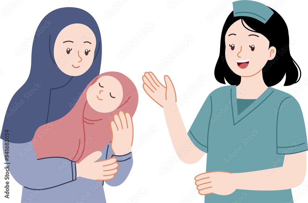 Fototapeta premium Midwife and new mom holding baby