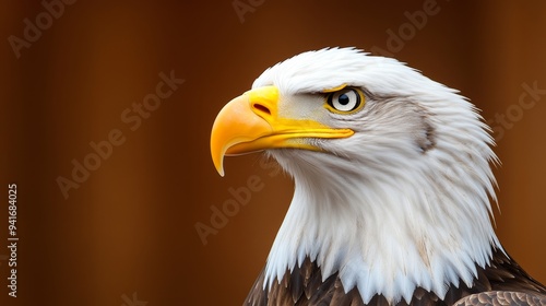 A striking close-up photograph capturing the majestic face of a bald eagle. Its keen eyes, sharp beak, and powerful presence symbolize strength, freedom, and national pride.