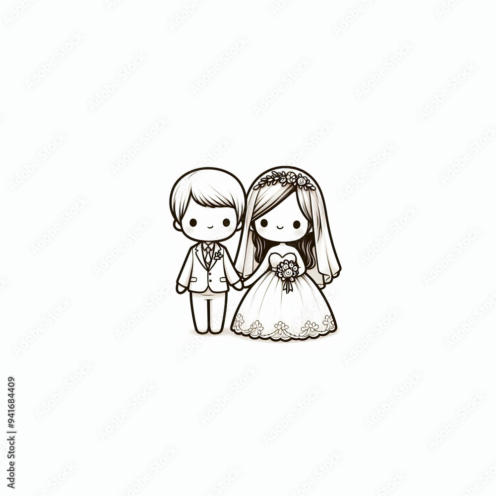 The groom and bride standing hand in hand. The groom and bride standing hand in hand.