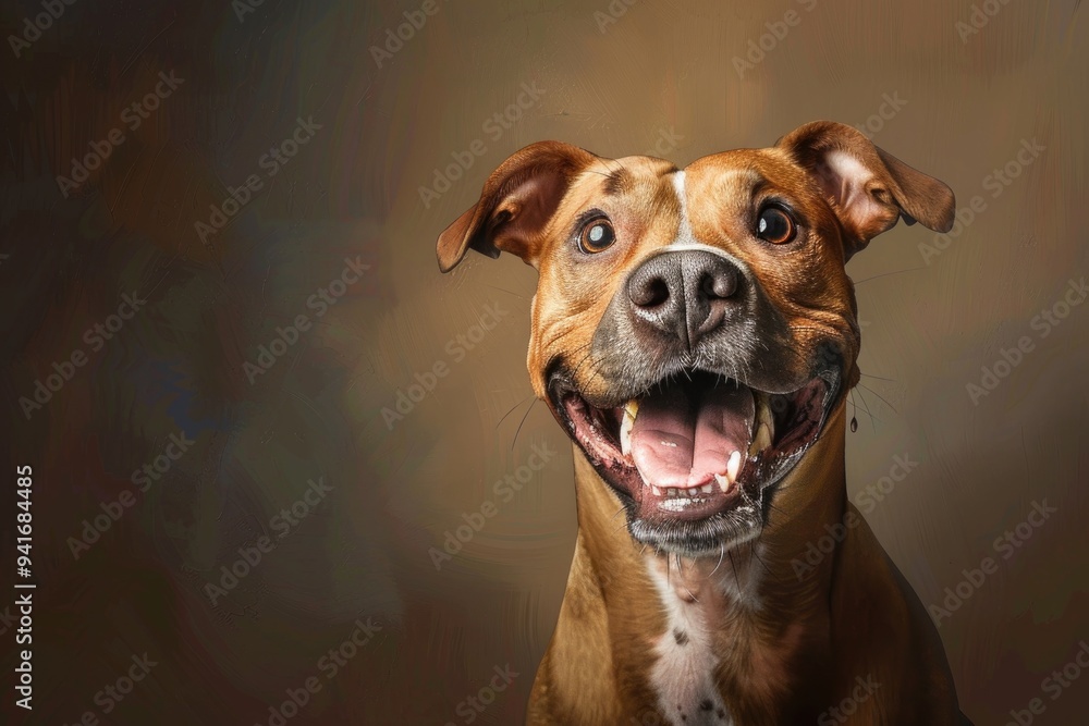 Happy Dog Portrait with Big Smile on Brown Background Happy Dog Portrait with Big Smile on Brown Background