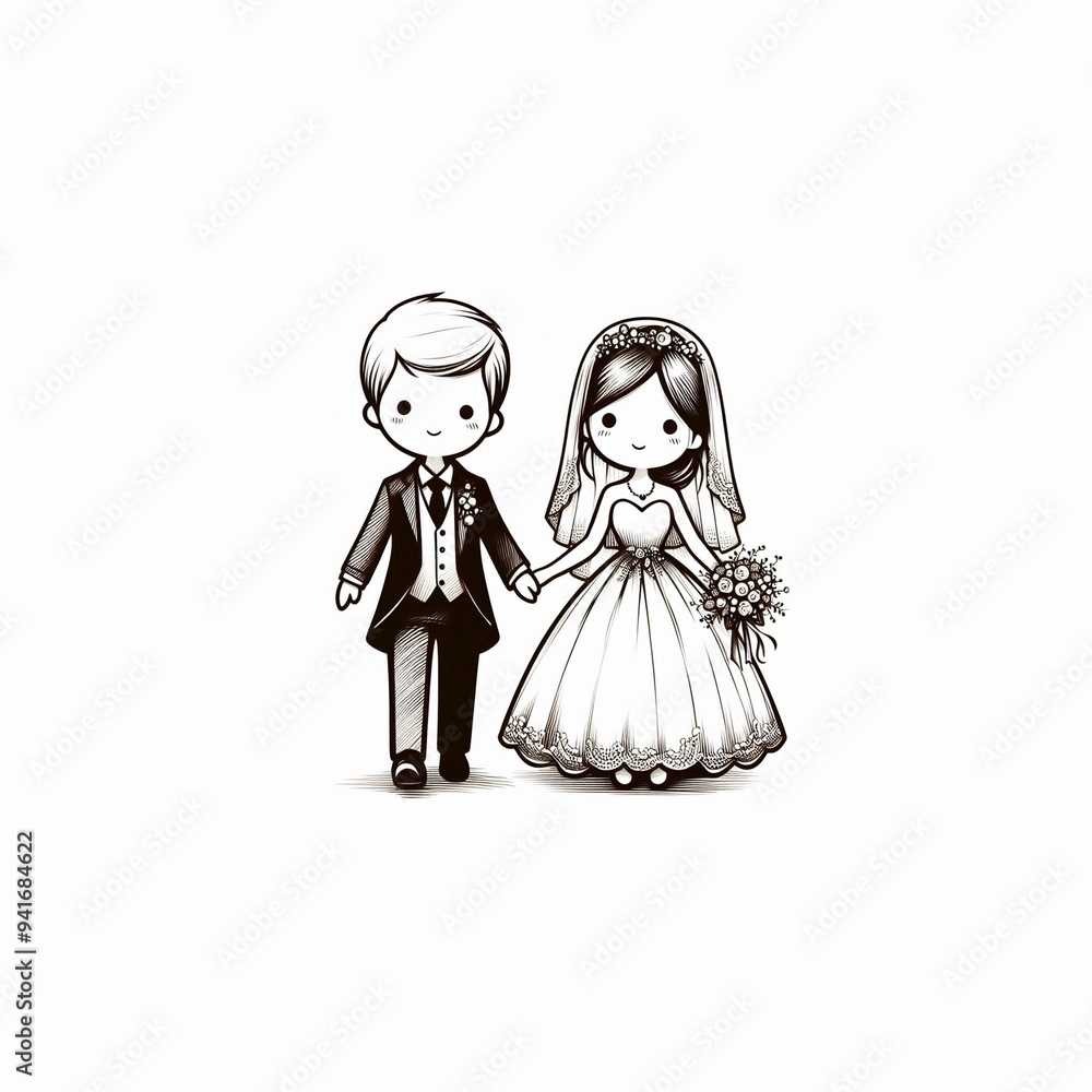 Fototapeta premium The groom and bride standing hand in hand.