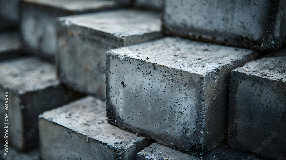 Close-up of stacked concrete blocks with a rough, textured surface. Close-up of stacked concrete blocks with a rough, textured surface.