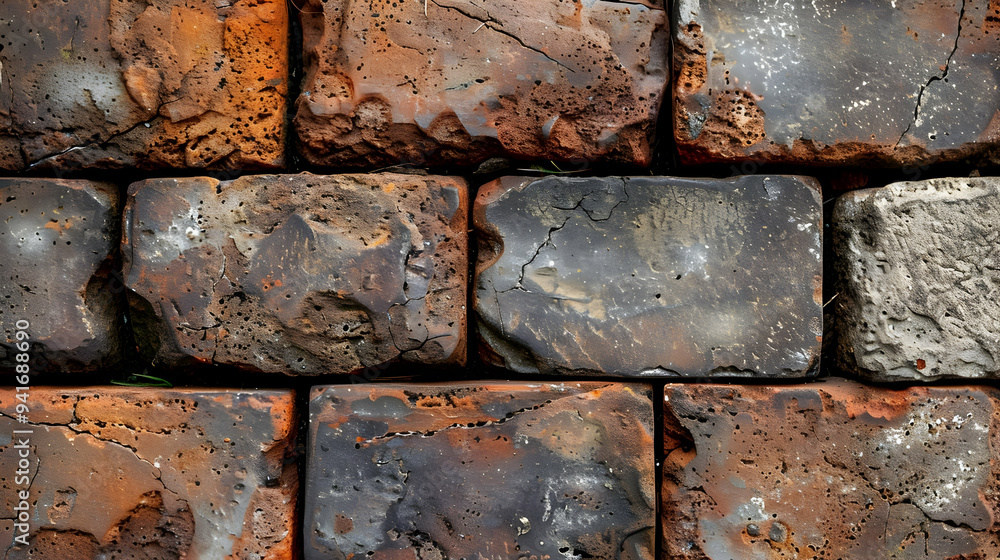 Weathered red brick wall with cracks and holes. Weathered red brick wall with cracks and holes.