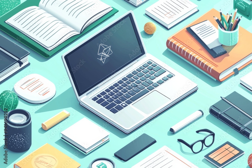 Illustration of educational learning tools set on table created with Generative AI Illustration of educational learning tools set on table created with Generative AI