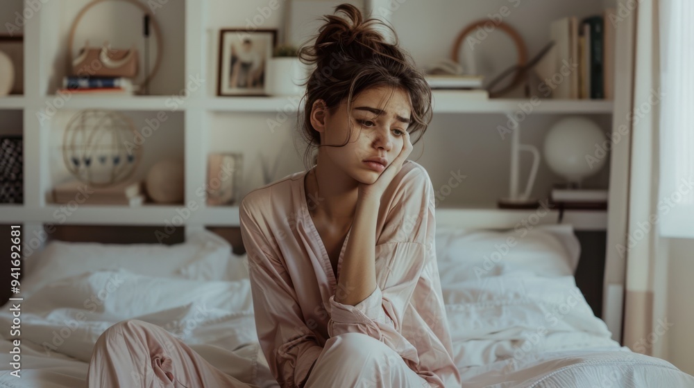 The sad woman in bedroom The sad woman in bedroom
