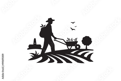 silhouette farmer shape vector design. Farmers and gardeners gardening vector silhouette