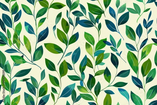 A vibrant illustration featuring lush green leaves, showcasing the beauty of nature with intricate designs that highlight the delicate textures and shapes of the foliage