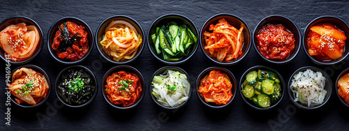 Korean Side Dishes on Black Slate