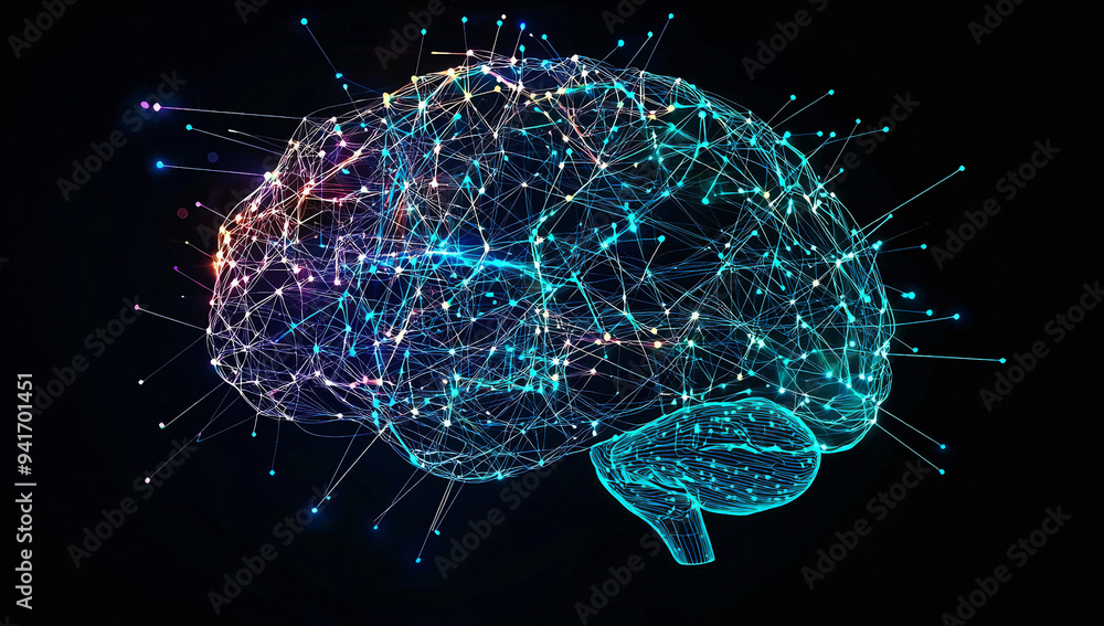 Artificial Intelligence brain circuitry glowing on a dark blue background,illustration.AI technology concept, representing the power of artificial intelligence and technology. Artificial Intelligence brain circuitry glowing on a dark blue background,illustration.AI technology concept, representing the power of artificial intelligence and technology.