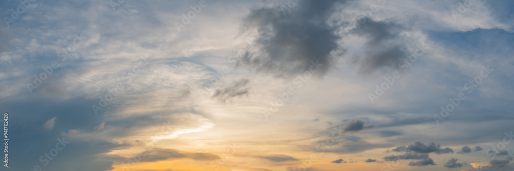 Fototapeta premium Dramatic panorama sky with cloud on twilight time.