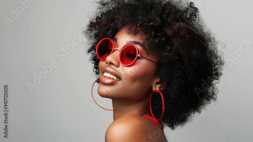 The woman with red sunglasses photo