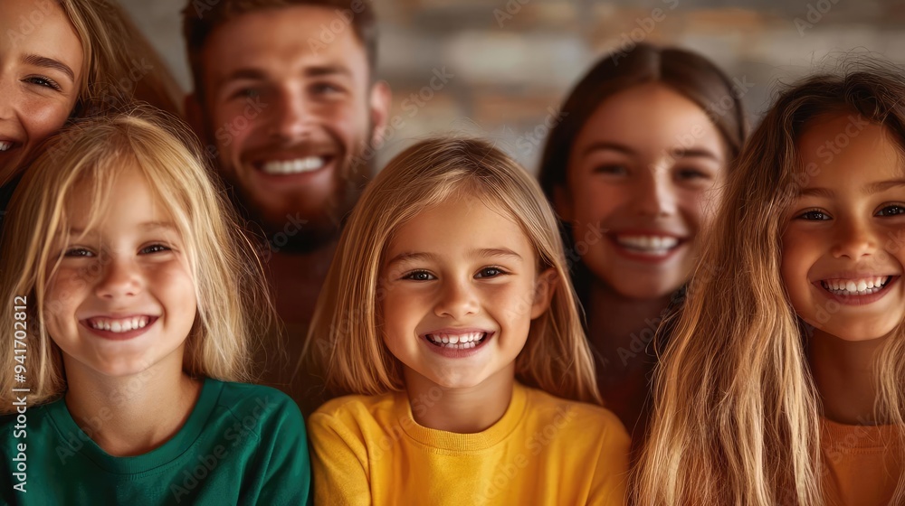 A joyful group of children and an adult smiling together, showcasing happiness and connection in a bright, friendly atmosphere. A joyful group of children and an adult smiling together, showcasing happiness and connection in a bright, friendly atmosphere.