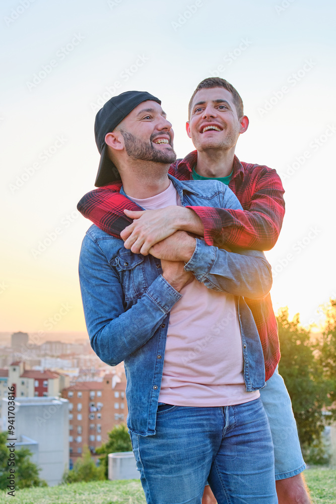Gay couple enjoying a romantic moment at sunset Gay couple enjoying a romantic moment at sunset