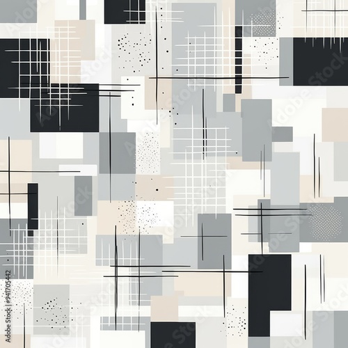 Super cool retro modern trendy checkery soft Gray colors irregular cartoonish pattern photo