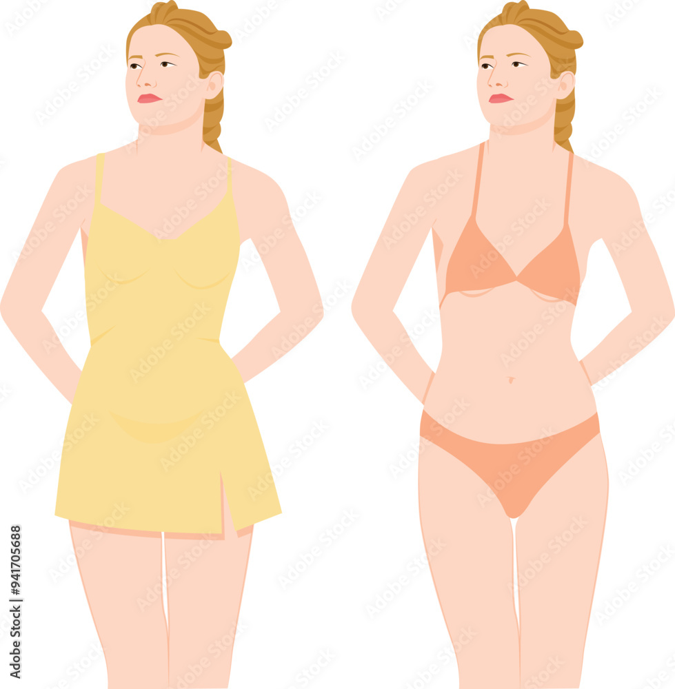 Girl in mini dress and swimsuit, Pretty girls wearing stylish clothes Girl in mini dress and swimsuit, Pretty girls wearing stylish clothes