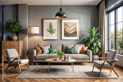 Stylish Living Room Interior with  Frame Poster, Modern interior design