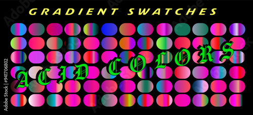 Acid chrome gradient swatches in holographic vibrant colors for art and design.