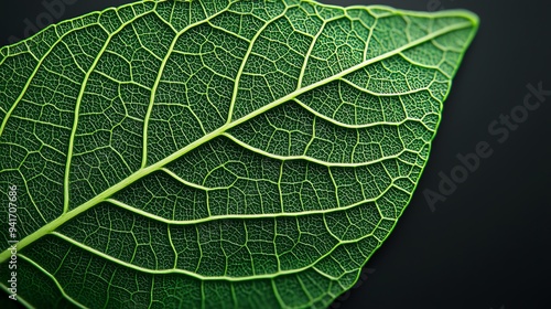 Close-up of a leaf's texture, intricate patterns, nature's design, 3D illustration