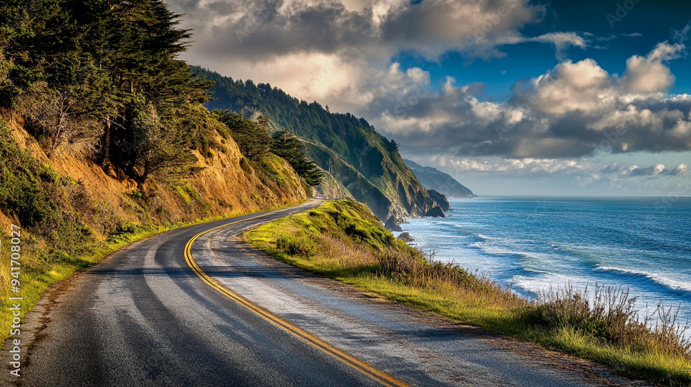 Coastal road overlooking the vast ocean. Coastal road overlooking the vast ocean.