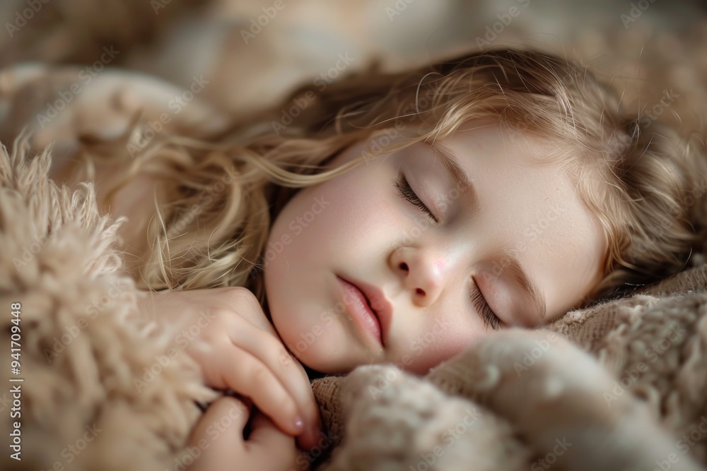 Peaceful Sleeping Child with Curly Hair and Lace Dress Peaceful Sleeping Child with Curly Hair and Lace Dress