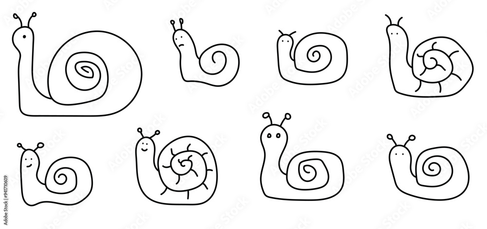 Fototapeta premium snails line set