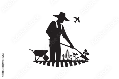 silhouette farmer shape vector design. Farmers and gardeners gardening vector silhouette