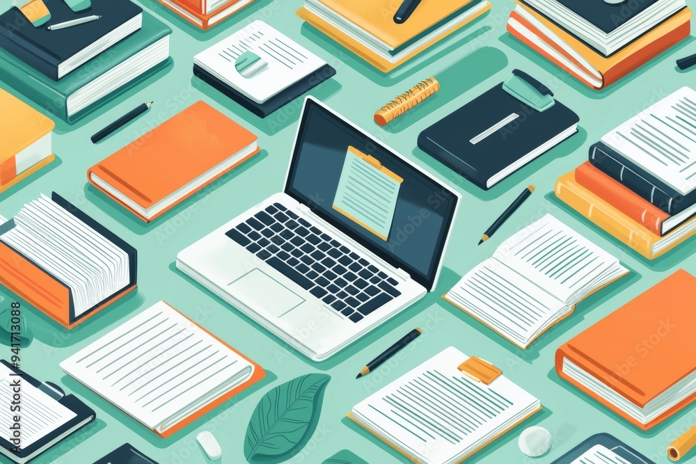 Illustration of educational learning tools set on table created with Generative AI Illustration of educational learning tools set on table created with Generative AI