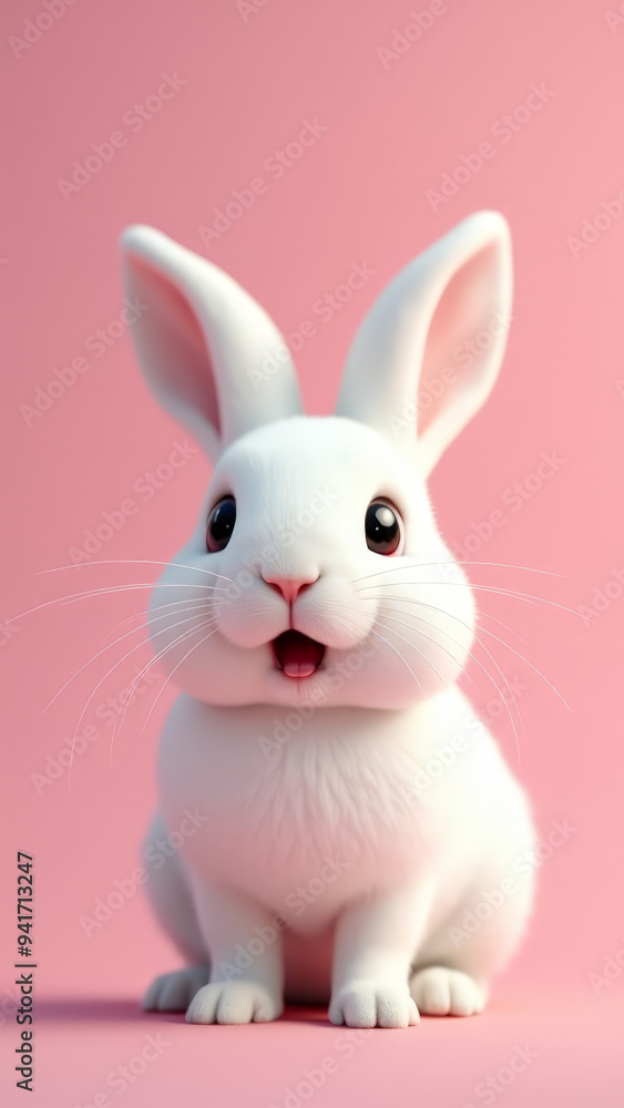 Cute White Rabbit Surprised Expression Pink Background Cute White Rabbit Surprised Expression Pink Background
