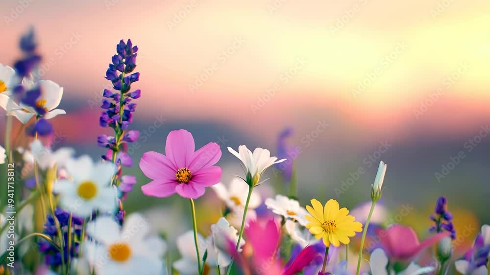 Wildflower Serenity at Dusk, a vibrant tapestry of wildflowers under a colorful twilight sky, inviting tranquility and reflection in a serene natural landscape. Wildflower Serenity at Dusk, a vibrant tapestry of wildflowers under a colorful twilight sky, inviting tranquility and reflection in a serene natural landscape.