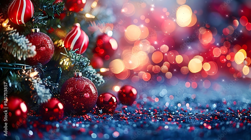 A candy cane-themed Christmas tree with red and white baubles, softly glowing in a room bathed in blurred red and white lights. The setting is joyful and festive, A candy cane-themed Christmas tree with red and white baubles, softly glowing in a room bathed in blurred red and white lights. The setting is joyful and festive,