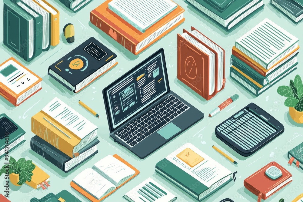 Illustration of educational learning tools set on table created with Generative AI Illustration of educational learning tools set on table created with Generative AI