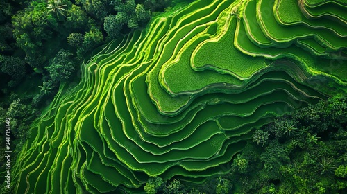 Aerial View of Rice Field Terrace