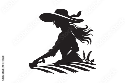 silhouette farmer shape vector design. Farmers and gardeners gardening vector silhouette