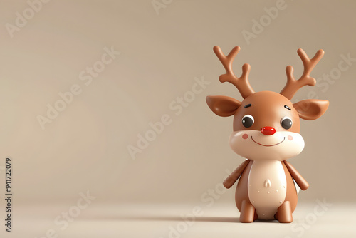 Cute 3D cartoon reindeer on background with space for text.