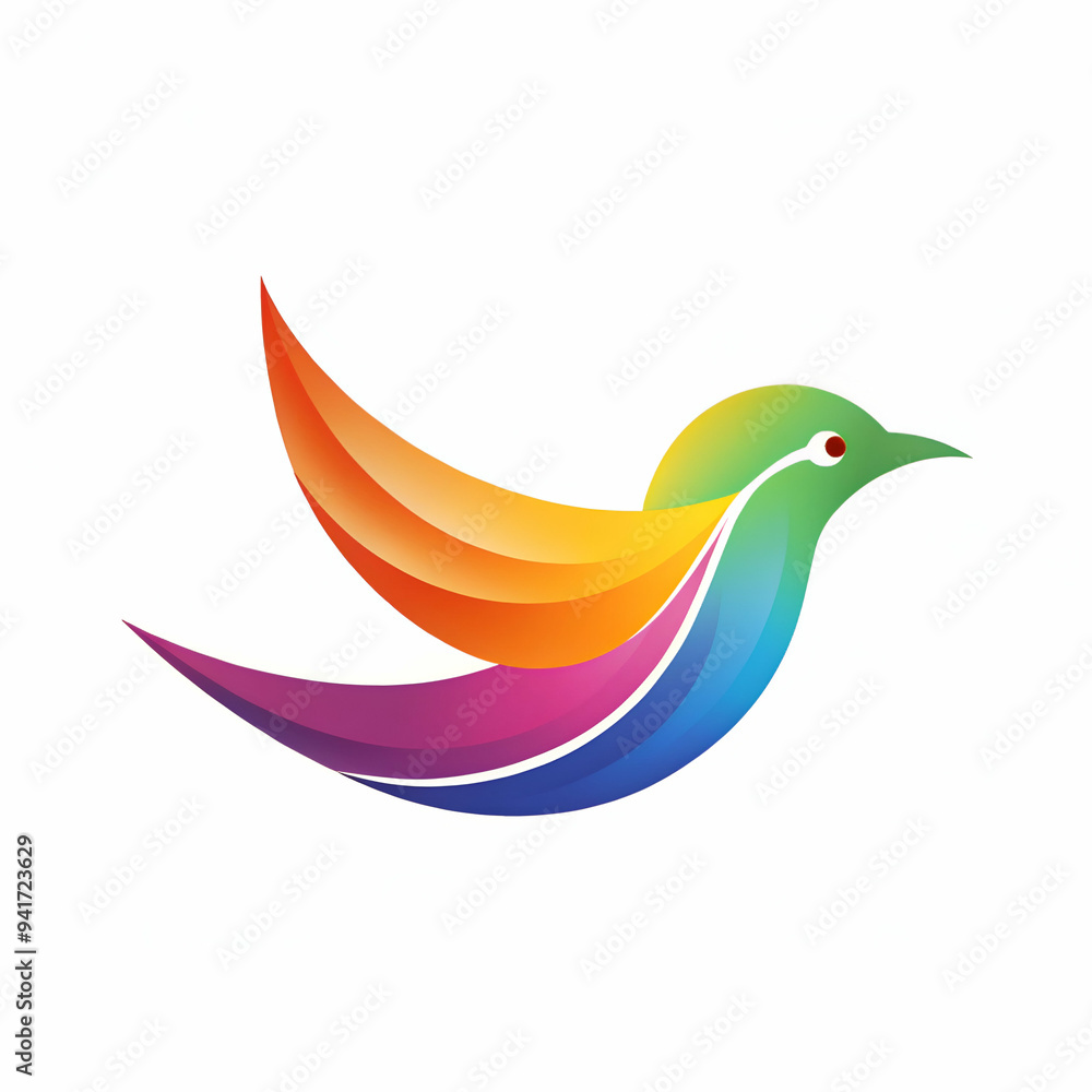 Obraz premium Colorful bird with rainbow wings on white background