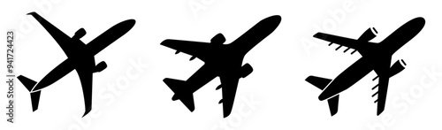 Set of Airplanes template flat icons on transparent background, flat design vector illustration, transport concept